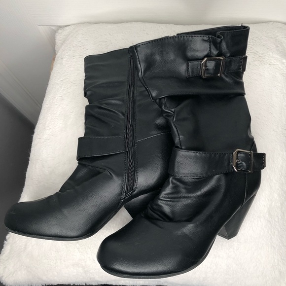 Ardene’s Black High Heel Zip Up Boots with Buckles - Medium Length (Size 8) - Picture 2 of 4